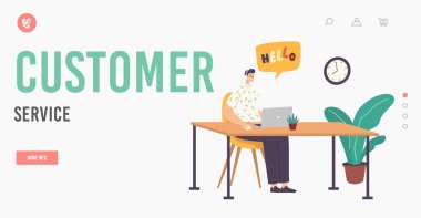 Müşteri Hizmetleri İniş Şablonu. Teknik Destek Uzmanı Çözücü Müşteri Sorunları İnternet 'te. Yardım Hattı Arama Merkezi