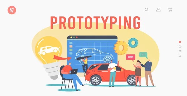 Šablona stránky Prototyping pro auta. Znaky konstruktéra provádět projekt prototypu Automobile — Stockový vektor