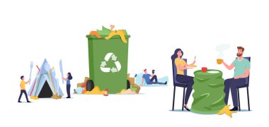 Plastik Kirliliği. Çöp ve Dağınıklık, Dağınıklık ve Sağlıksız Koşullarda Yaşayan İnsanlar. Etrafta Çöp olan karakterler