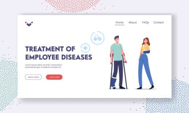 Çalışan Hastalıklarının Tedavisi İniş Sayfası Şablonu. Hastalık izni, sağlık terapisi. Ortopedik Bandajlı Karakterler