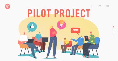 Pilot Project Landing Page Template. Business Characters Focus Group Work Together Developing Creative Ideas, Teamwork clipart