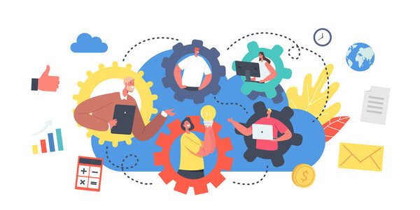 Концепция работы удаленной команды. Webcam Group Conference with Coworkers. Персонажи делового офиса