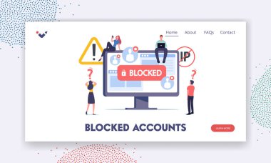 Engellenmiş Hesap İniş Şablonu. Dev Bilgisayar Monitörü 'nün etrafındaki küçük karakterler. Engelleme, Hacker Siber Saldırısı