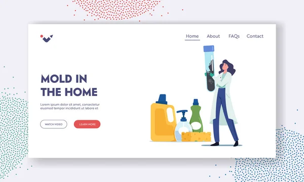 Vorm bij Home Landing Page Template. Saneringsspecialist in uniforme inspectiewanden Verzamel zwarte matrijs in reageerbuis — Stockvector