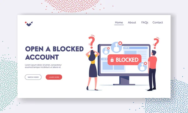 Abra o modelo de página de desembarque de conta bloqueada. Personagens minúsculos no monitor de computador enorme com conta bloqueada na tela — Vetor de Stock