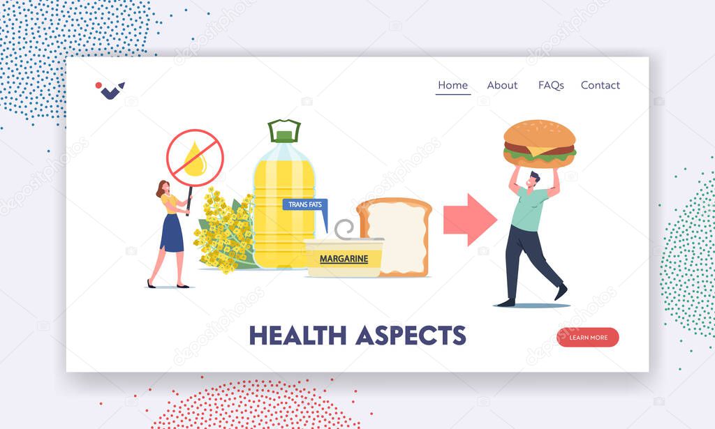 Health Aspects Landing Page Template. Stop Rapeseed Oil, Spread or Cholesterol Products. Unhealthy Trans Fats Eating