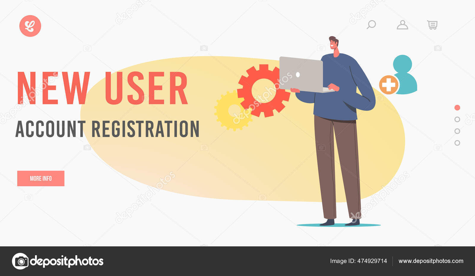 New User Online Registration, Create Account via Device Landing Page Template. Character with Laptop Sign up on Web Site Stock Vector Image by ©vectorlab #474929714 New User Online Registration, Create Account via Device Landing Page Template. Character with Laptop Sign up on Web Site Stock Vector Image by ©vectorlab #474929714