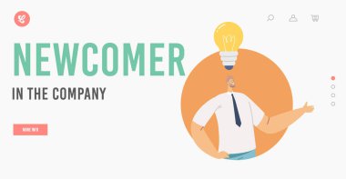 Newcomer in the Company Landing Page Template. Businessman Character in Formal Wear with Glowing Light Bulb over Head clipart