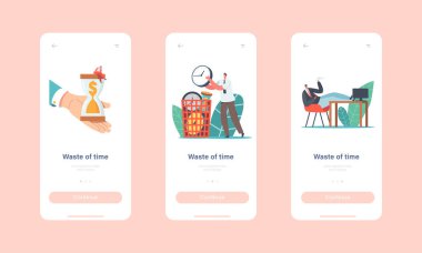 Zaman Harcanan Karakterler Mobil Uygulama Sayfası Ekran Şablonu. İş insanlarını Ertelemek Çalışan Ertelemek
