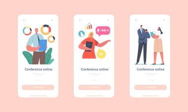 Çevrimiçi Konferans Mobil Uygulama Sayfası Ekran Şablonu. İşçi Webcam Grubu İş Arkadaşları Toplantısı