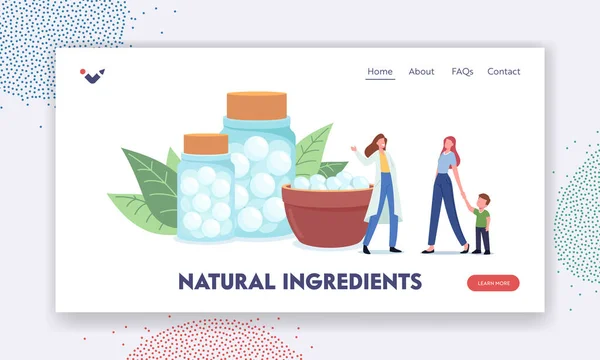 Ingredientes naturales Plantilla de Landing Page. Farmacéutico Herbal o Médico de Medicina Alternativa ofrecen medicamentos herbarios — Archivo Imágenes Vectoriales