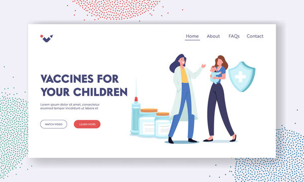 Vaccine for Children Landing Page Template. Immunity Health Care. Mother Bring Little Baby to Hospital for Vaccination