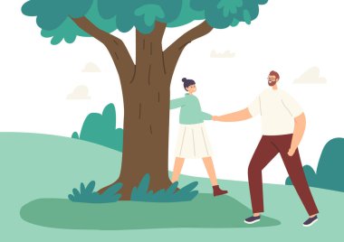 Mutlu Baba ve Kız Sarılma Ağacı, Yaz Zamanı Etkinliği. Aile Karakterleri Açık Hava Eğlencesi, Oyun, Baba ve Kız