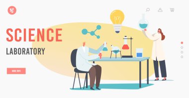 Bilim Laboratuvarı İniş Şablonu. Kimya Araştırma ve Geliştirme. Kimyasal Ekipmanlı Bilim Adamları