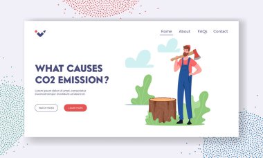 CO2 emisyonu İniş Sayfa Şablonuna neden olur. Ağaç Kesen Adam. Ormanda Balta Omuzlu Oduncu Karakteri