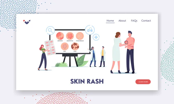 Templat Halaman Pendaratan Skin Rash. Tiny Doctors Characters Presenting Infographics Diseases Herpes Zoster, Dermatophytosis - Stok Vektor