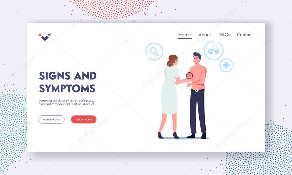 Signs and Symptoms Landing Page Template. Dermatology Medicine Sickness Treatment, Health Care. Skin Inflammation