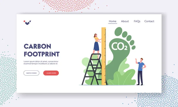 Carbon Footprint Landing Page Template (em inglês). Pequena Medida de Personagem Feminina Pé Verde Enorme, Emissão de Co2 Impacto Ambiental —  Vetores de Stock