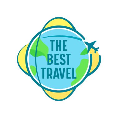 The Best Travel Icon with Airplane Flying over Earth Globe. Label or Emblem for Traveling Agency or Mobile Phone App