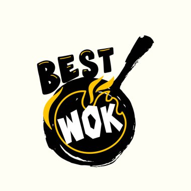 Çin yemeği menüsü ya da restoran panosu için en iyi Wok tasarımı. Ateş Tepesi Görünümlü Pişirme Tavası, Kızarmış Asya Yemekleri Konsepti