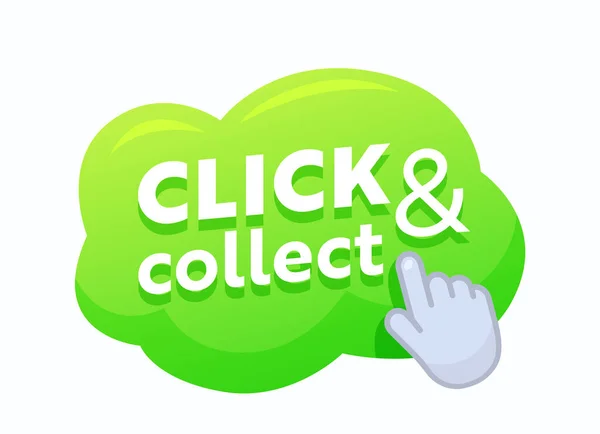 Klikněte a sbírat zelené bubliny s ukazující rukou, Promo banner pro on-line nakupování a objednání zboží — Stockový vektor