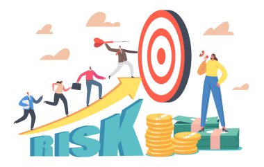 Küçük İş Adamları veya Kadın Karakterleri Hedefe Büyük Attı. Ofis İşçileri Kariyerini Artırıyor, Yükselen Risk Yükseliyor