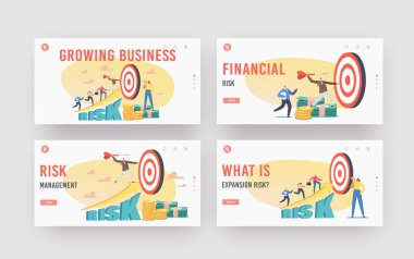 Büyüyen İş, Yüksek Riskli İniş Projesi Şablonu. Ufacık Karakterler Hedefe Büyük Dartlar Atar, Hedefe Ulaşır