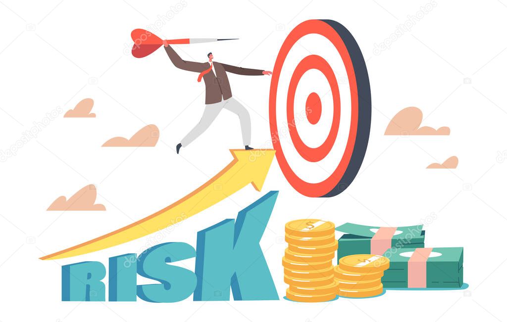 High Growing Risk Concept. Business Man Mission Achievement and Corporate Competition. . Aim, Challenge, Task and Goal