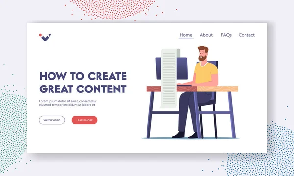 Hoe maak je grote inhoud Landing Page Template. Bloggen, Artikel Creatie. Digitale marketeer, Copywriter, Schrijver — Stockvector