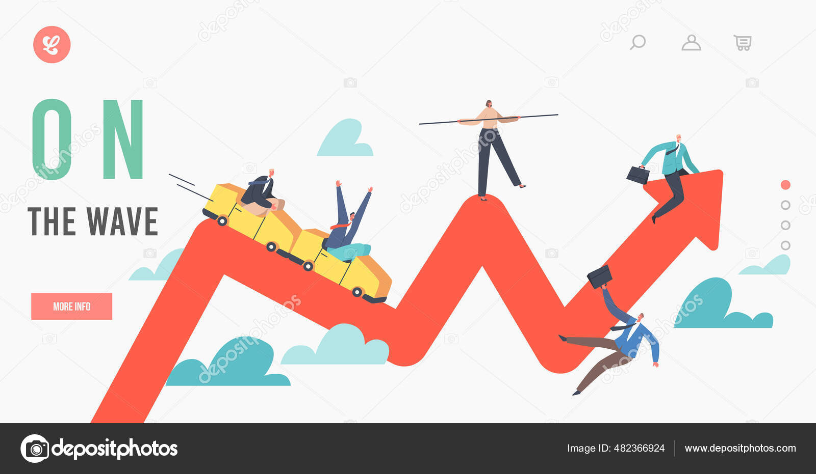 金融投资波动性着陆页模板。商业与危机股票市场的变化，商业人士的风险图库矢量图©vectorlab 482366924