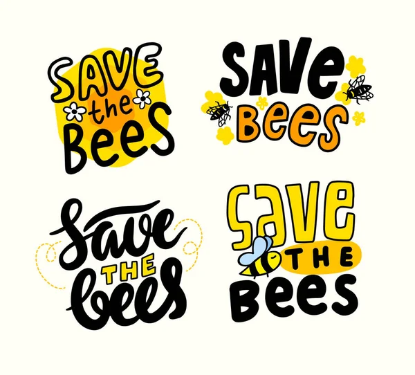 Conjunto de Banners Save the Bees, Elementos Criativos de Design, Fonte para o Dia Mundial das Abelhas e Proteção de Insetos. Tipografia, — Vetor de Stock