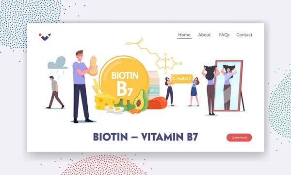 Karaktärer Applicera Biotin Tillägg Landning Page Mall. Vitamin B7 för bra humör, hälsa och kost — Stock vektor