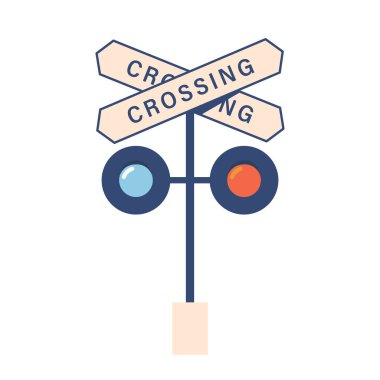 Railroad Crossing Sign and Traffic Lights Isolated on White Background. Subway or Railway Station, Intersection Symbol clipart