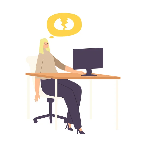 Woman Loser Deleted Important Information from Computer by Mistake, Stupidity. Female Character with Broken Eggs Bubble — Stock Vector