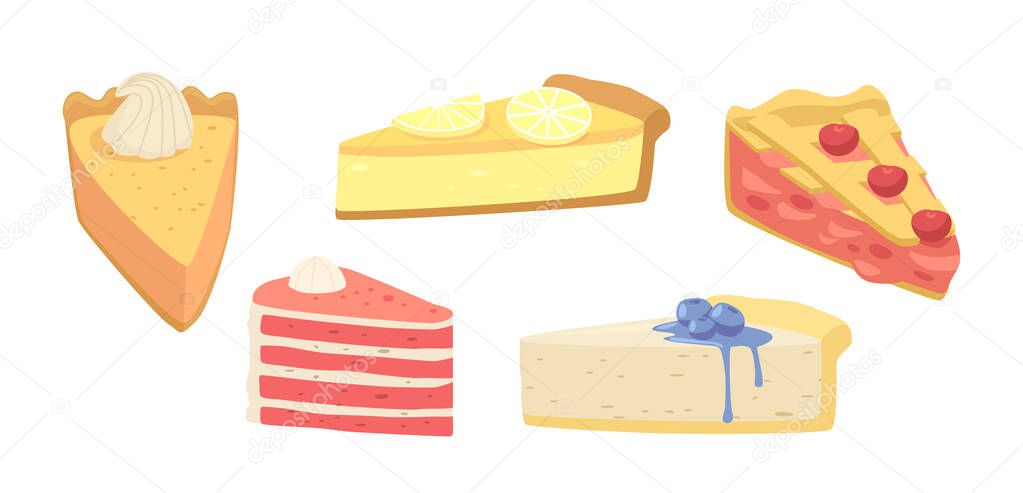 Set of Cakes and Pies Dessert, Confectionery Sweets, Pastry, Bakery Patisserie Production. Sweet Cakes or Cupcakes