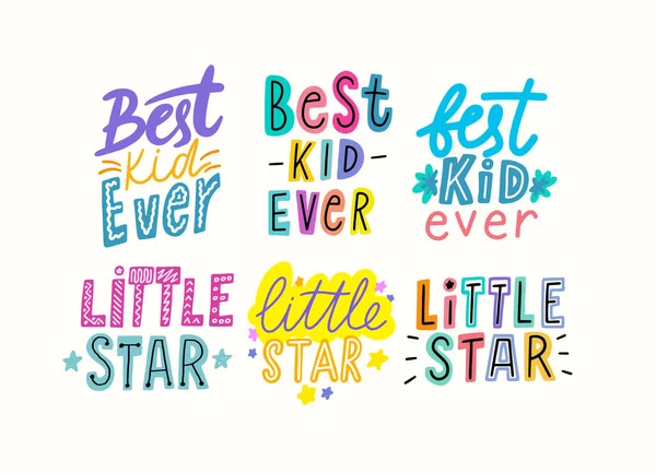 Лучший детский рисунок, буква "Little Star", дизайн футболок для младенцев, яркие фразы, графические словечки — стоковый вектор