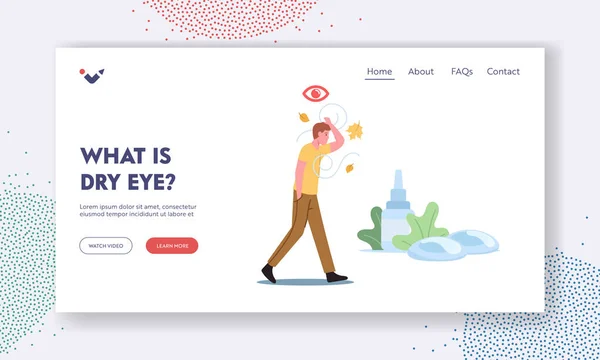 Template voor DES Medical and Pharmaceutical Landing Page. Karakter Walk Outdoor Lijden van droge ogen syndroom — Stockvector