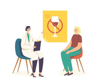 Alkolizm Bağımlılığını Durdurmak için Kadın Karakteri Narkotik 'i Ziyaret Ediyor. Akşamdan Kalma Sendromlu Kadın, Doktor 'un önünde otur.
