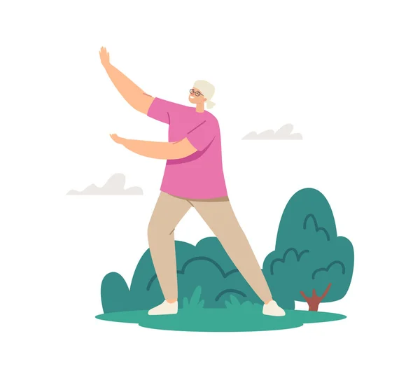 Tai Chi órák időseknek. Időskorú Női Karaktergyakorlat a szabadban, Egészséges életmód, Testedzés — Stock Vector