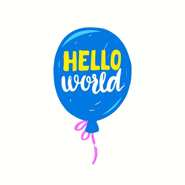 Hello World Lettering or Typography on Cartoon Balloon, Element dla noworodka Karta powitalna dla dziecka, Ręcznie pisana czcionka — Wektor stockowy