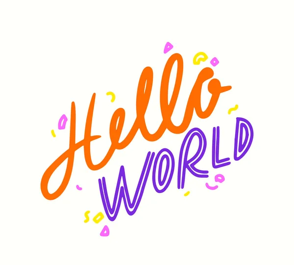 Hello World Doodle Lettering with Confetti, Banner with the Wingle Typography for Newborn Baby Shower, поздравительная открытка — стоковый вектор