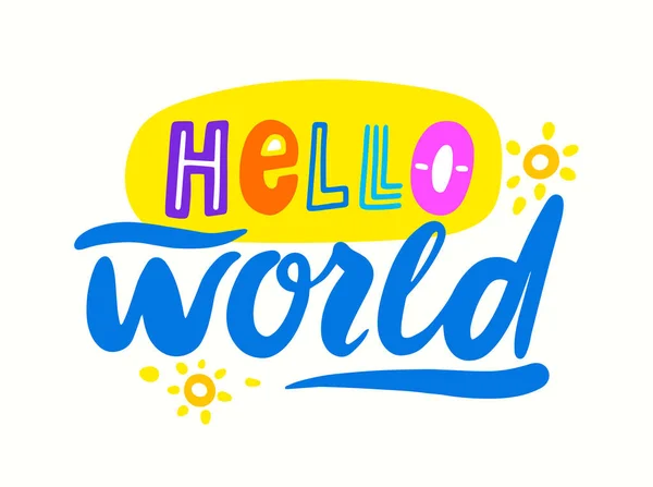Hello World Funny Lettering, Симпатичная типография для новорожденных Поздравительная открытка Baby Shower, Шрифт, футболка Print — стоковый вектор