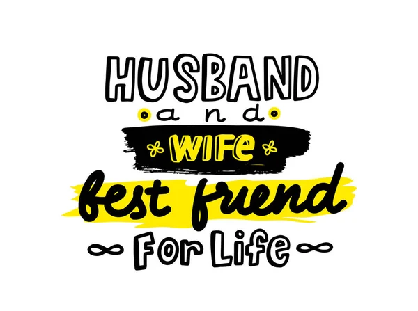 丈夫和妻子问候卡片的生活设计元素最好的朋友。T恤衫打印纸或打字 — 图库矢量图片