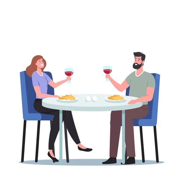 Relaciones románticas, reunión. Feliz pareja amorosa de personajes masculinos y femeninos Citas en el restaurante. Declaración de amor — Vector de stock