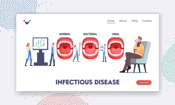 Templat Laman Pendaratan Penyakit Menular. Dokter menyajikan Infografis dengan Infeksi Normal, Bakteri, dan Viral - Stok Vektor