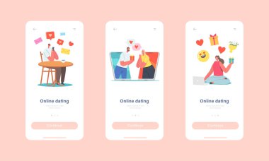 Çevrimiçi Tarih Mobil Uygulama Sayfası Ekran Şablonu İnternet 'te akıllı telefonlar ve bilgisayarlar aracılığıyla sohbet eden karakterler