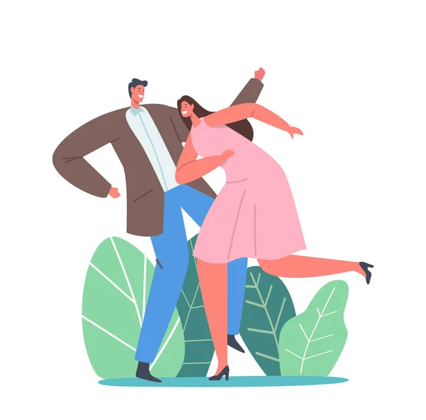 Pareja joven bailando en horario de fiesta. Gente Estilo de vida activo, Hombre Mujer en relaciones amorosas o amistosas Pasan tiempo juntos — Vector de stock