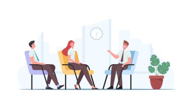 Mali İş Danışmanlığı veya Yönetim Kurulu Toplantısı Karakterleri. Çalışanlar Şirket Stratejisini Tartışıyor Danışmanı Al