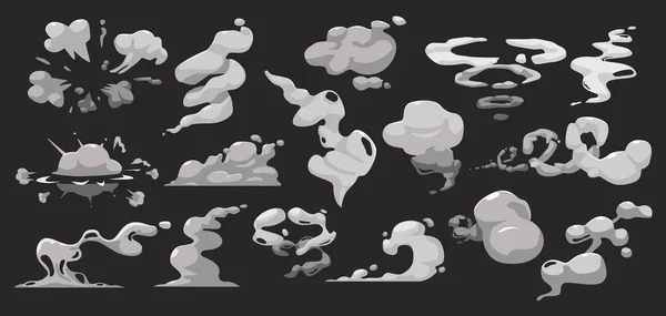 漫画煙、爆弾爆発、漫画ブーム雲、白香りや有毒蒸気蒸気、ほこり蒸気設計要素を設定します — ストックベクタ