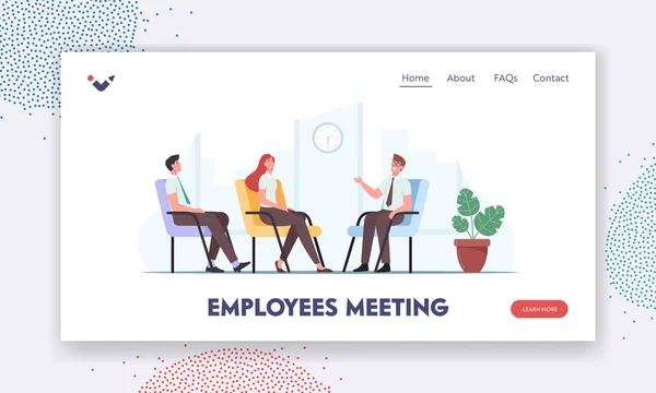 Werknemers vergadering Landing Page Template. Personages over Financial Business Consulting Besprekende bedrijfsstrategie — Stockvector